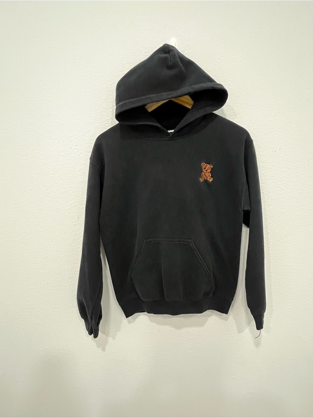 riot society Black Hoodie with Small Brown Teddy Patch